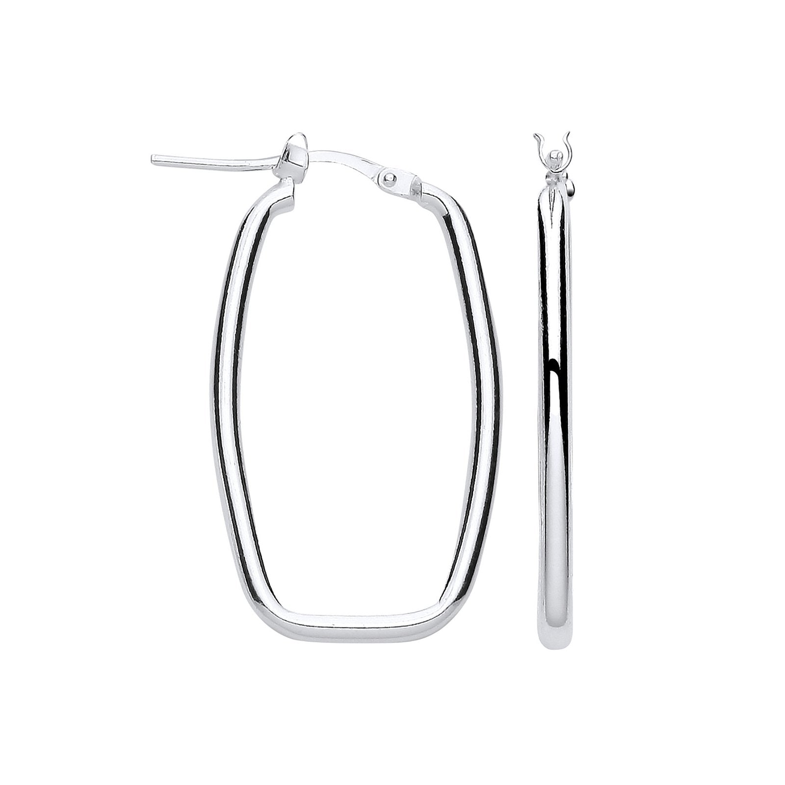 Silver Rectangular Creole Earrings - Fine Ring - Certified Authentic - Swiss Made - UK Stock – Luxury Jewellery by Imp